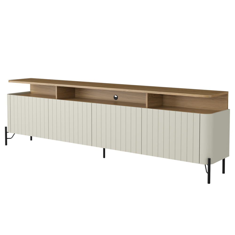Rack Para Sala de Estar TV 75 Pol 4 Portas Brise 180cm Pés Preto Clio I03 Louro Luna - Lyam