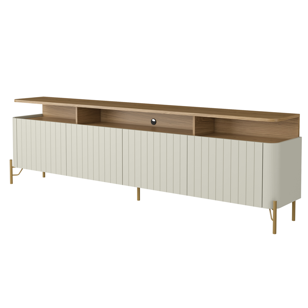 Rack Para Sala de Estar TV 75 Pol 4 Portas Brise 220cm Pés Dourado Clio I03 Louro Luna - Lyam
