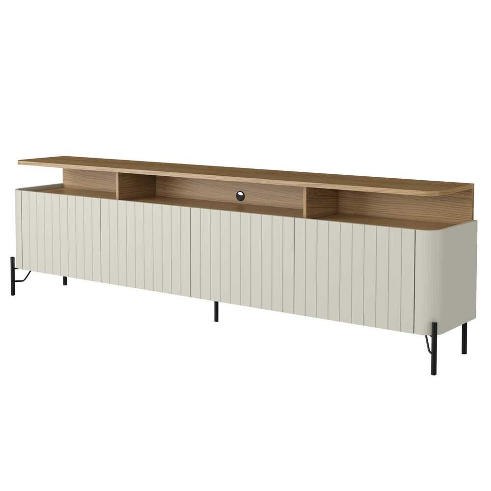 Rack Para Sala de Estar TV 75 Pol 4 Portas Brise 220cm Pés Preto Clio I03 Louro Luna - Lyam