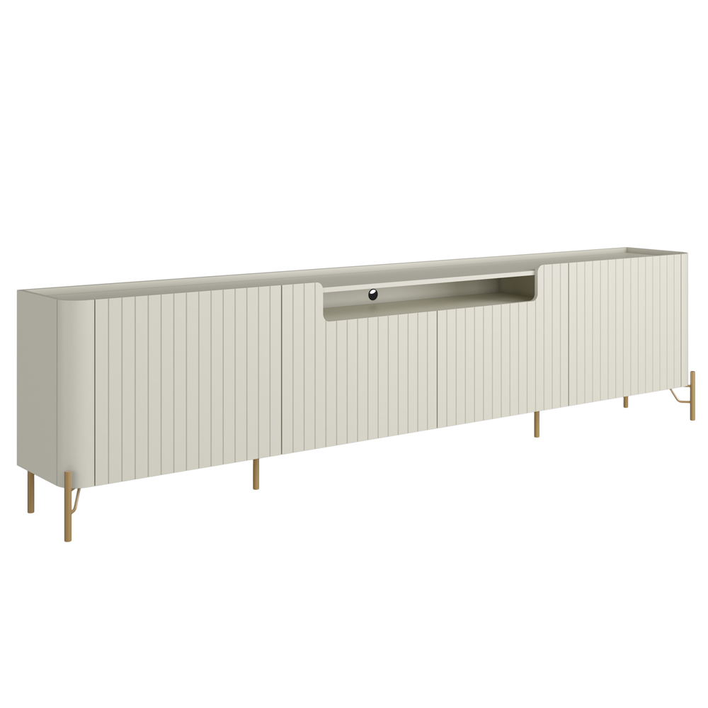 Rack Para Sala de Estar TV 75 Pol 4 Portas Brise Pés Industrial Dourado Alef I03 Luna - Lyam Decor