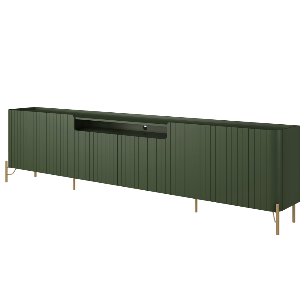 Rack Para Sala de Estar TV 75 Pol 4 Portas Brise Pés Industrial Dourado Alef I03 Musgo - Lyam Decor