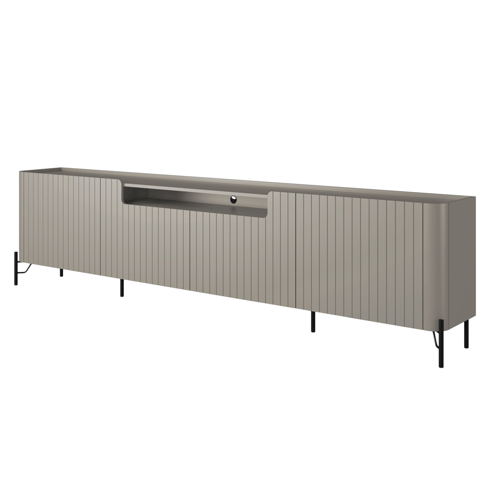 Rack Para Sala de Estar TV 75 Pol 4 Portas Brise Pés Industrial Preto Alef I03 Grigio - Lyam Decor