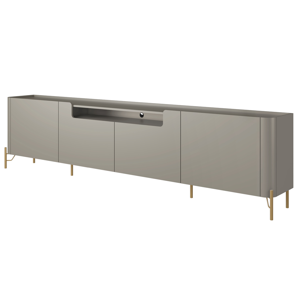 Rack Para Sala de Estar TV 75 Pol 4 Portas Pés Industrial Dourado Alef I03 Grigio - Lyam Decor