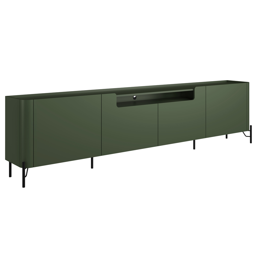Rack Para Sala de Estar TV 75 Pol 4 Portas Pés Industrial Preto Alef I03 Musgo - Lyam Decor