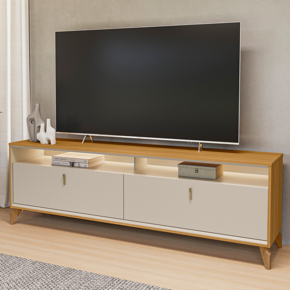 Rack Para Sala de Estar TV 75 Pol Com LED 182cm Naomi L05 Tauari Off White Fosco - Lyam Decor