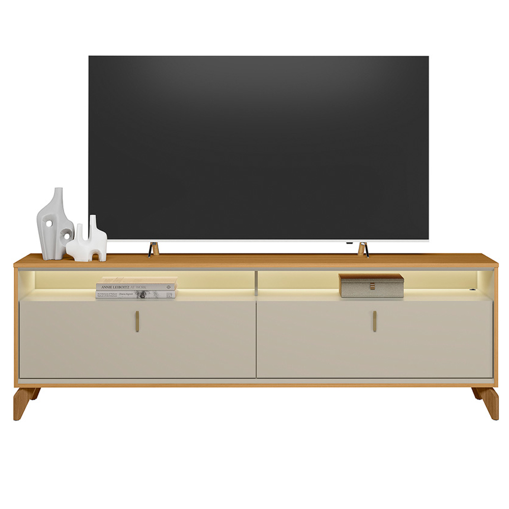 Rack Para Sala de Estar TV 75 Pol Com LED 182cm Naomi L05 Tauari Off White Fosco - Lyam Decor