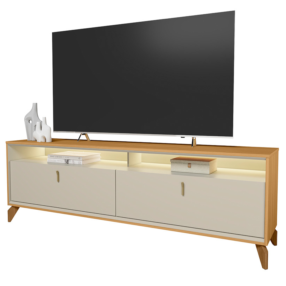 Rack Para Sala de Estar TV 75 Pol Com LED 182cm Naomi L05 Tauari Off White Fosco - Lyam Decor