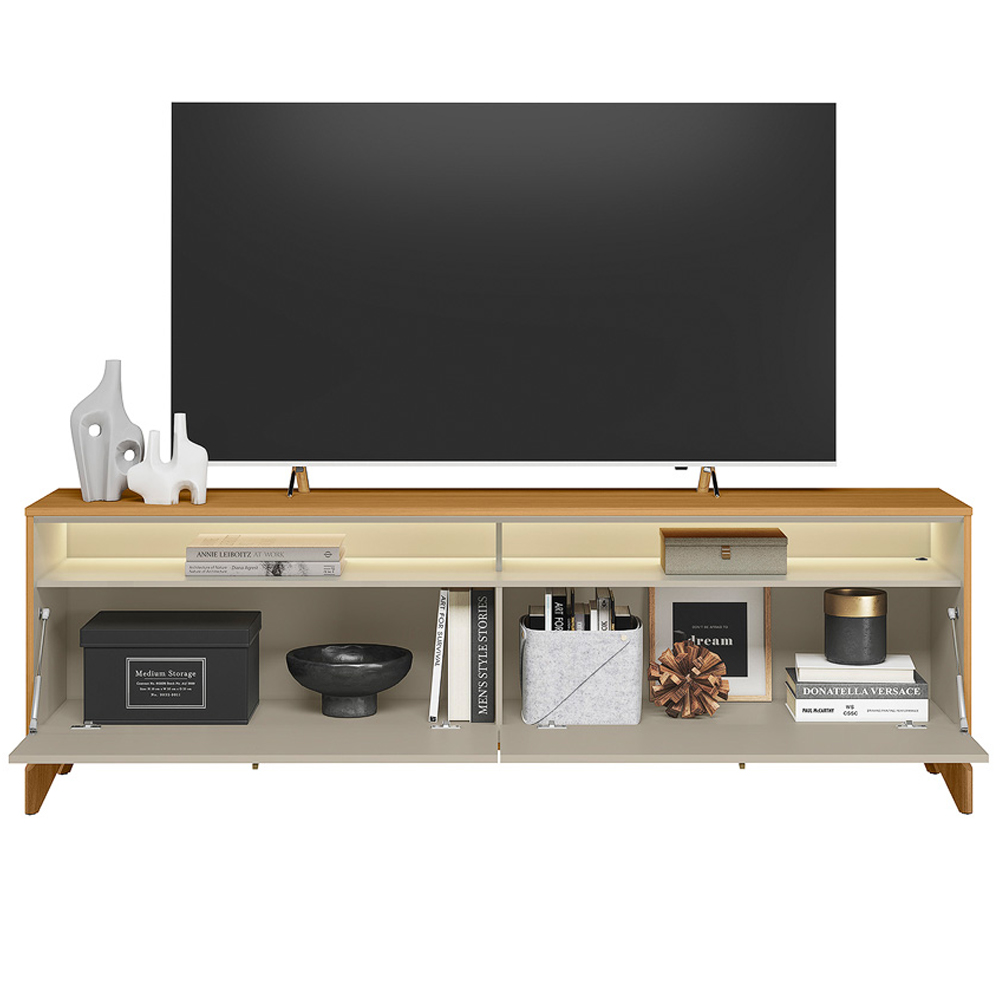 Rack Para Sala de Estar TV 75 Pol Com LED 182cm Naomi L05 Tauari Off White Fosco - Lyam Decor