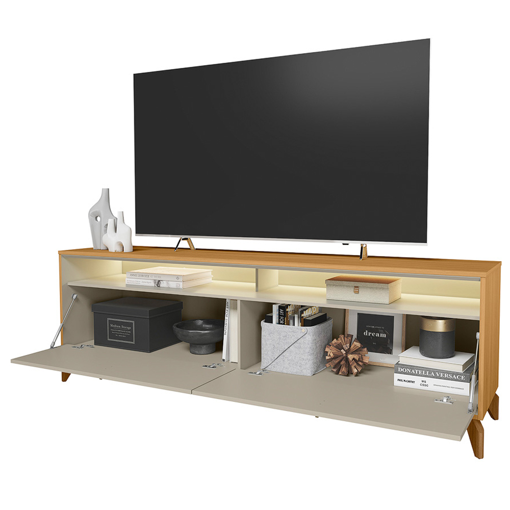 Rack Para Sala de Estar TV 75 Pol Com LED 182cm Naomi L05 Tauari Off White Fosco - Lyam Decor