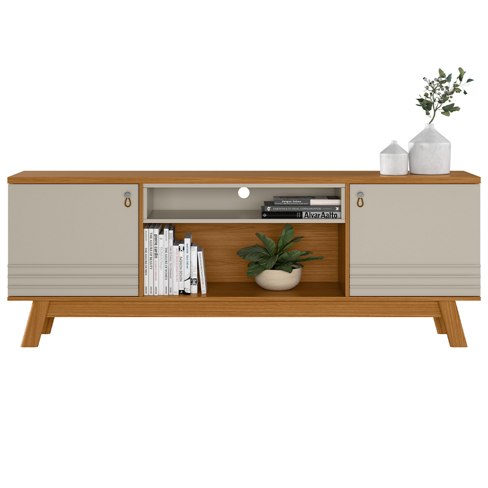 Rack Para Sala de Estar TV 75 Pol Pés Retrô Eller L05 Nature Off White - Lyam Decor