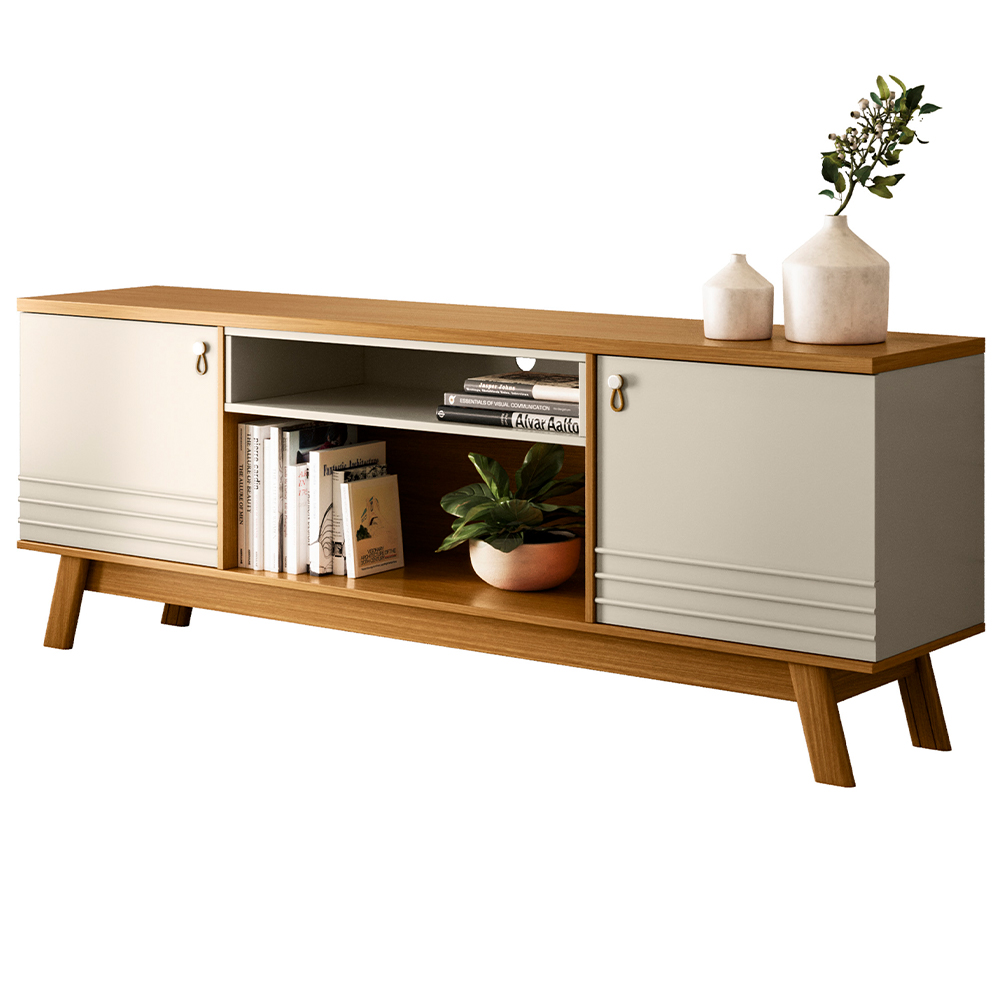 Rack Para Sala de Estar TV 75 Pol Pés Retrô Eller L05 Nature Off White - Lyam Decor