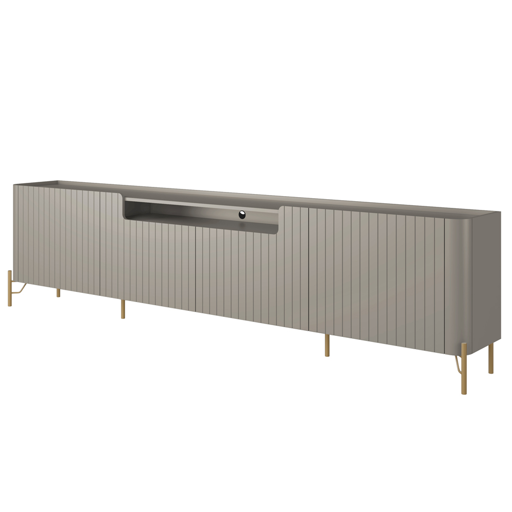 Rack Para Sala de Estar TV 85 Pol 4 Portas Brise Pés Industrial Dourado Alef I03 Grigio - Lyam Decor