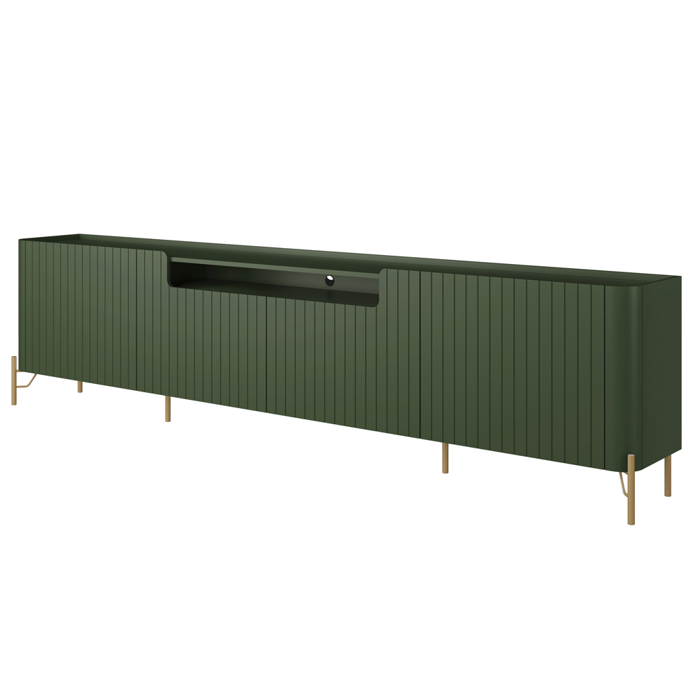 Rack Para Sala de Estar TV 85 Pol 4 Portas Brise Pés Industrial Dourado Alef I03 Musgo - Lyam Decor