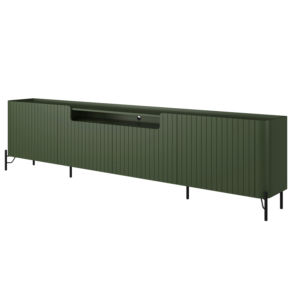 Rack Para Sala de Estar TV 85 Pol 4 Portas Brise Pés Industrial Preto Alef I03 Musgo - Lyam Decor