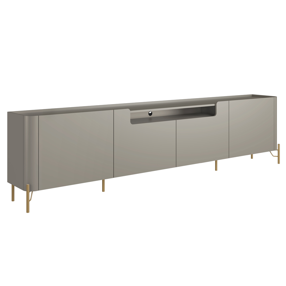 Rack Para Sala de Estar TV 85 Pol 4 Portas Pés Industrial Dourado Alef I03 Grigio - Lyam Decor