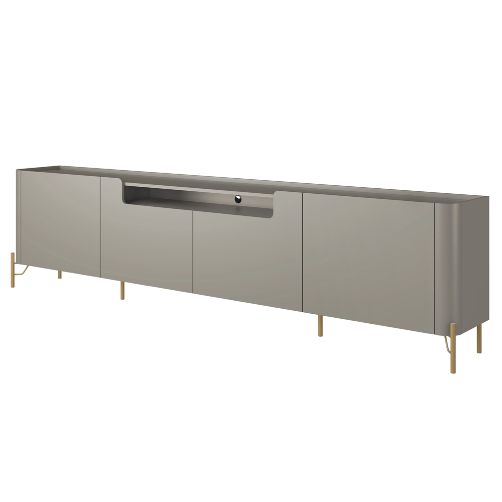 Rack Para Sala de Estar TV 85 Pol 4 Portas Pés Industrial Dourado Alef I03 Grigio - Lyam Decor