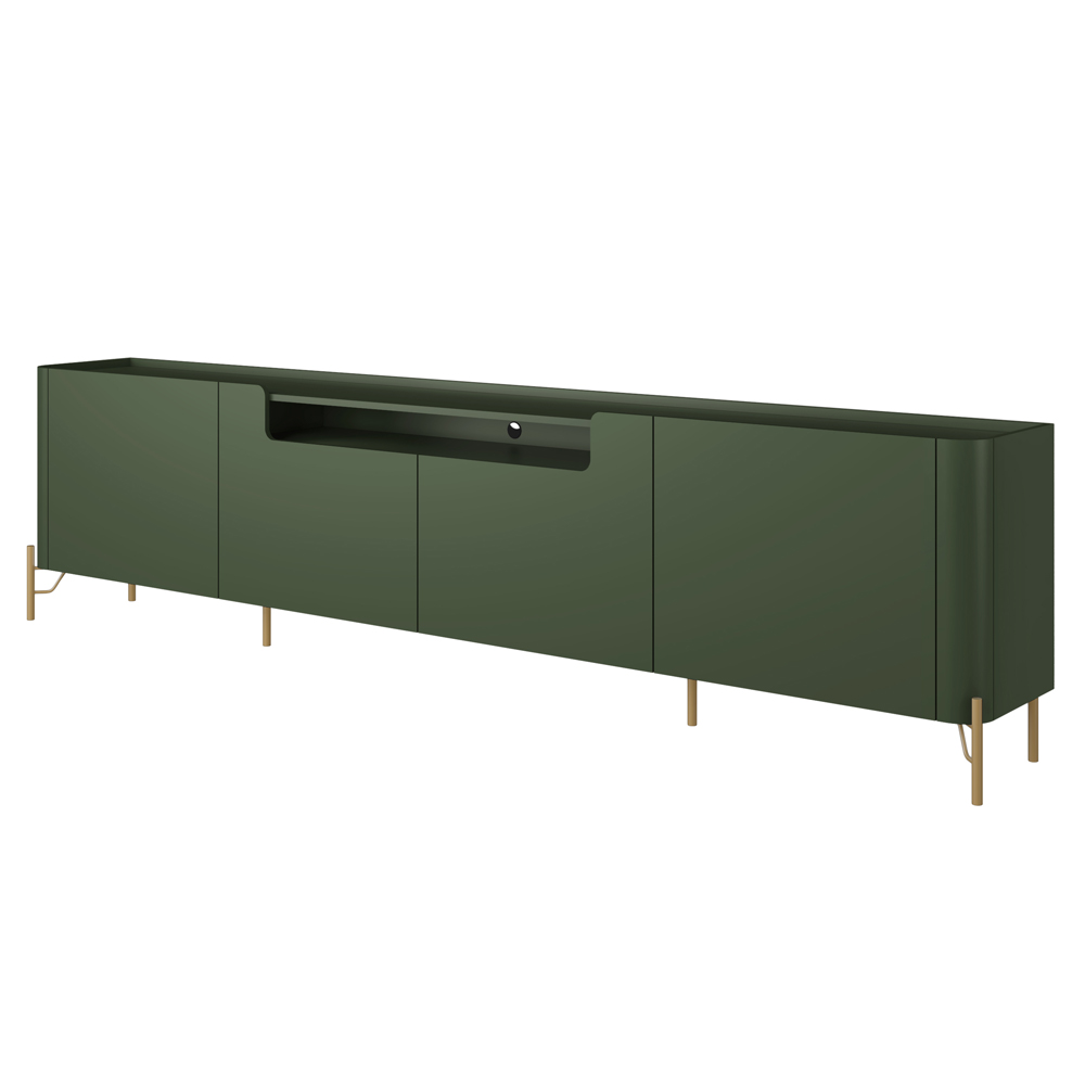 Rack Para Sala de Estar TV 85 Pol 4 Portas Pés Industrial Dourado Alef I03 Musgo - Lyam Decor