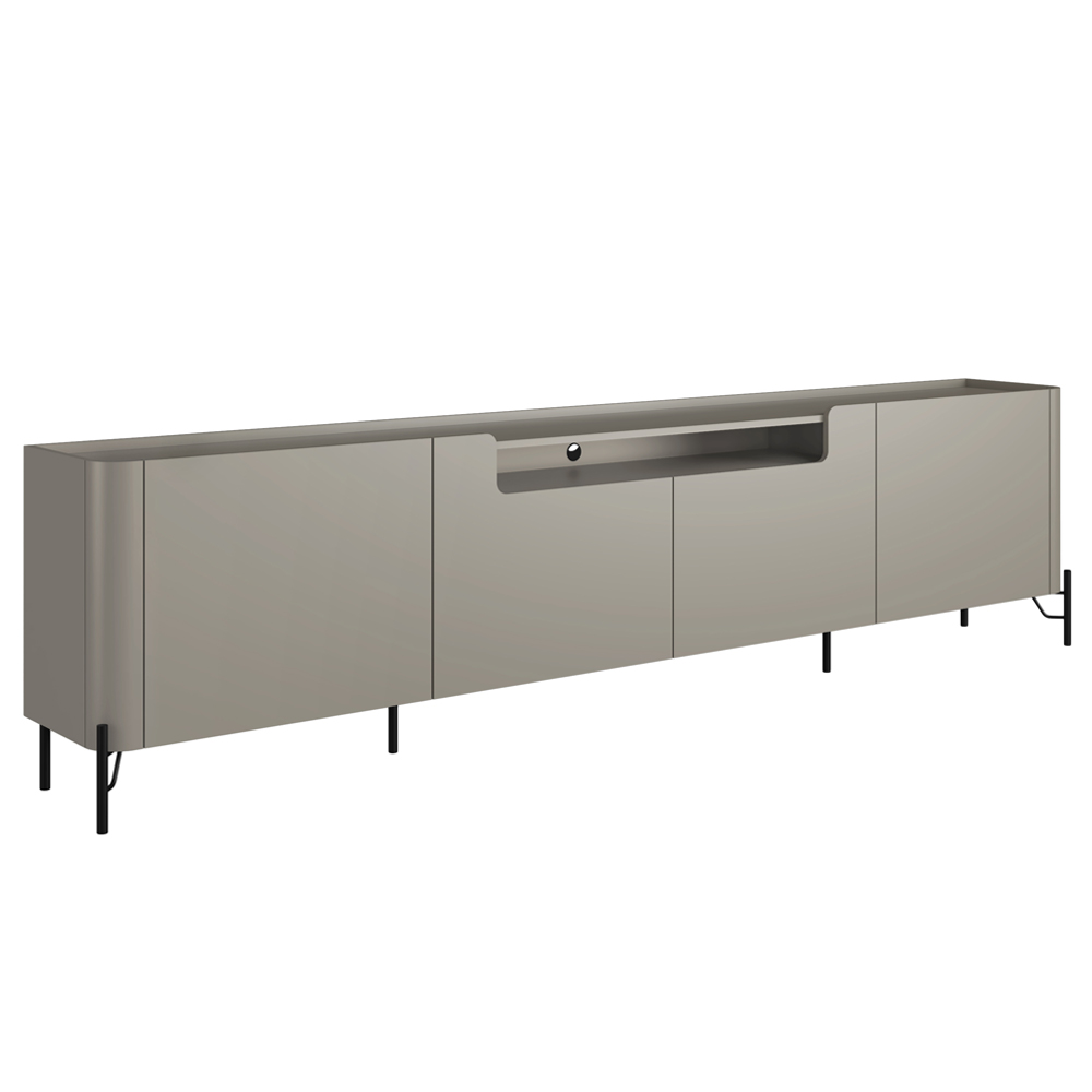 Rack Para Sala de Estar TV 85 Pol 4 Portas Pés Industrial Preto Alef I03 Grigio - Lyam Decor