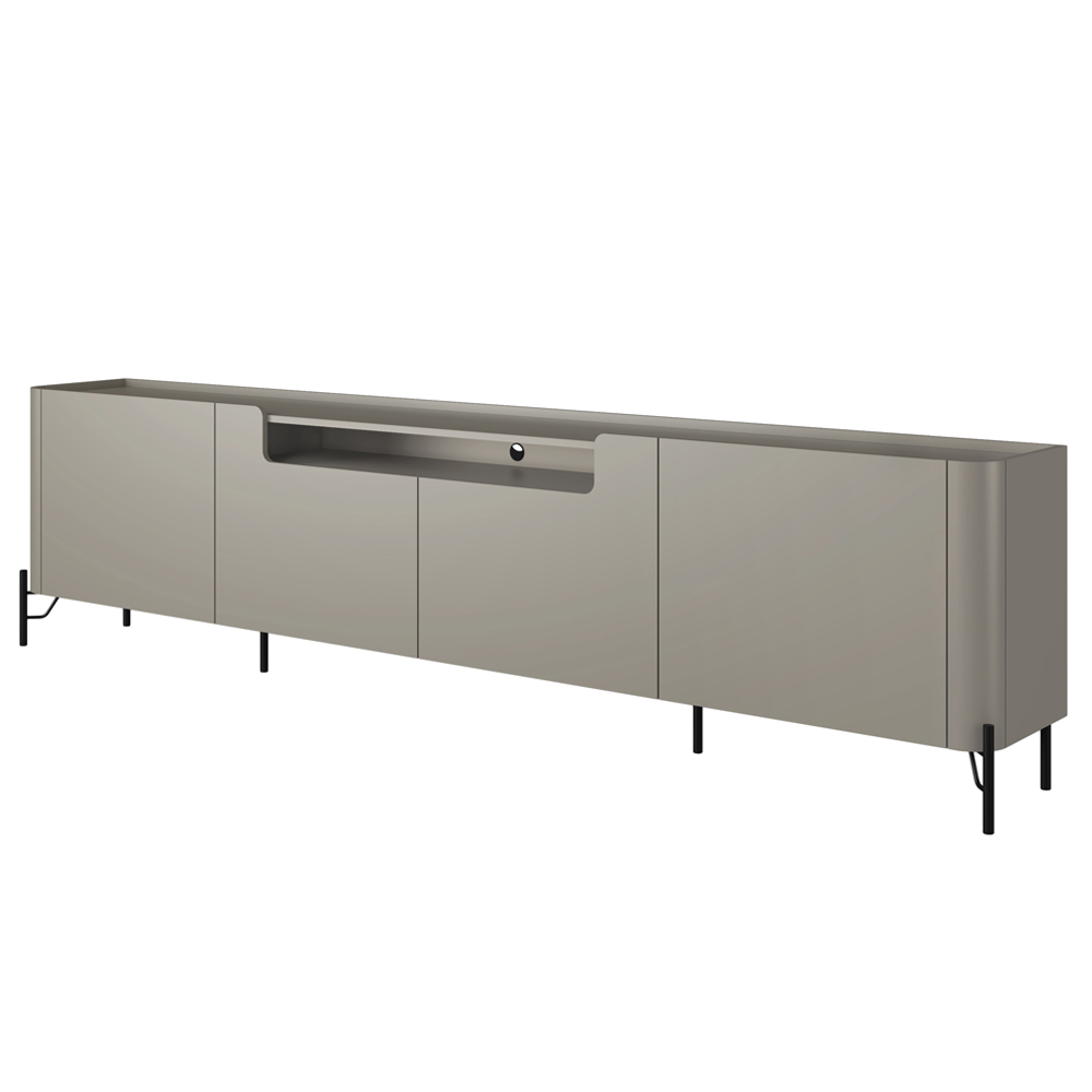 Rack Para Sala de Estar TV 85 Pol 4 Portas Pés Industrial Preto Alef I03 Grigio - Lyam Decor