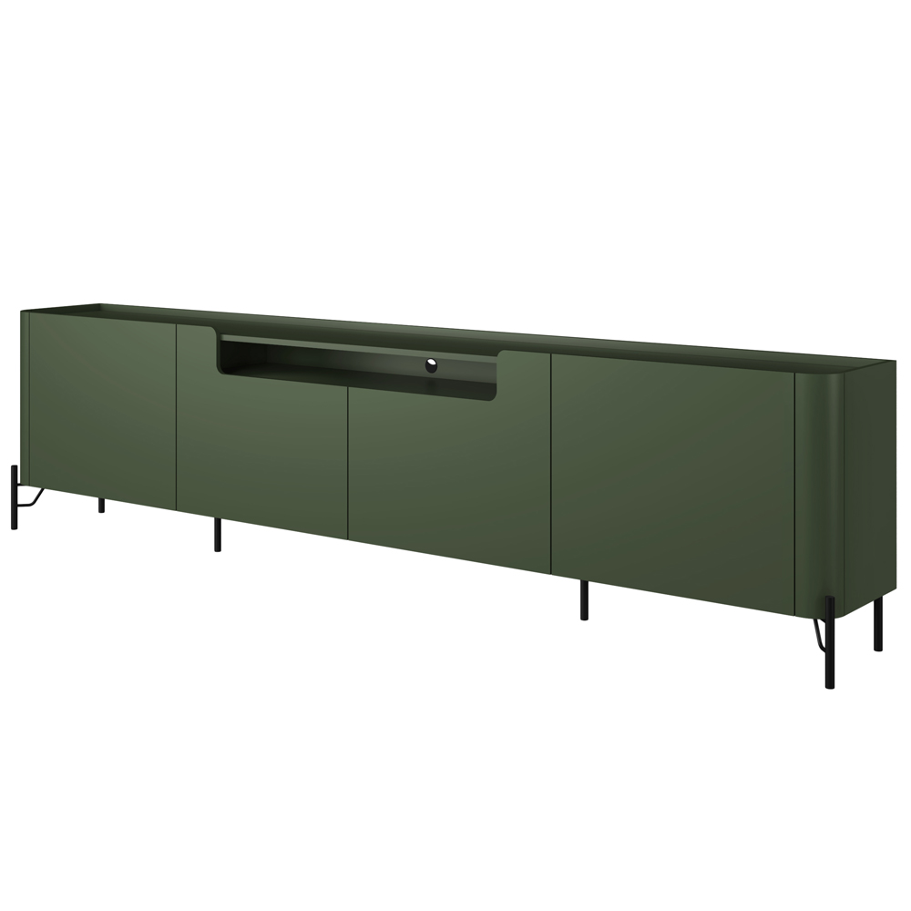 Rack Para Sala de Estar TV 85 Pol 4 Portas Pés Industrial Preto Alef I03 Musgo - Lyam Decor