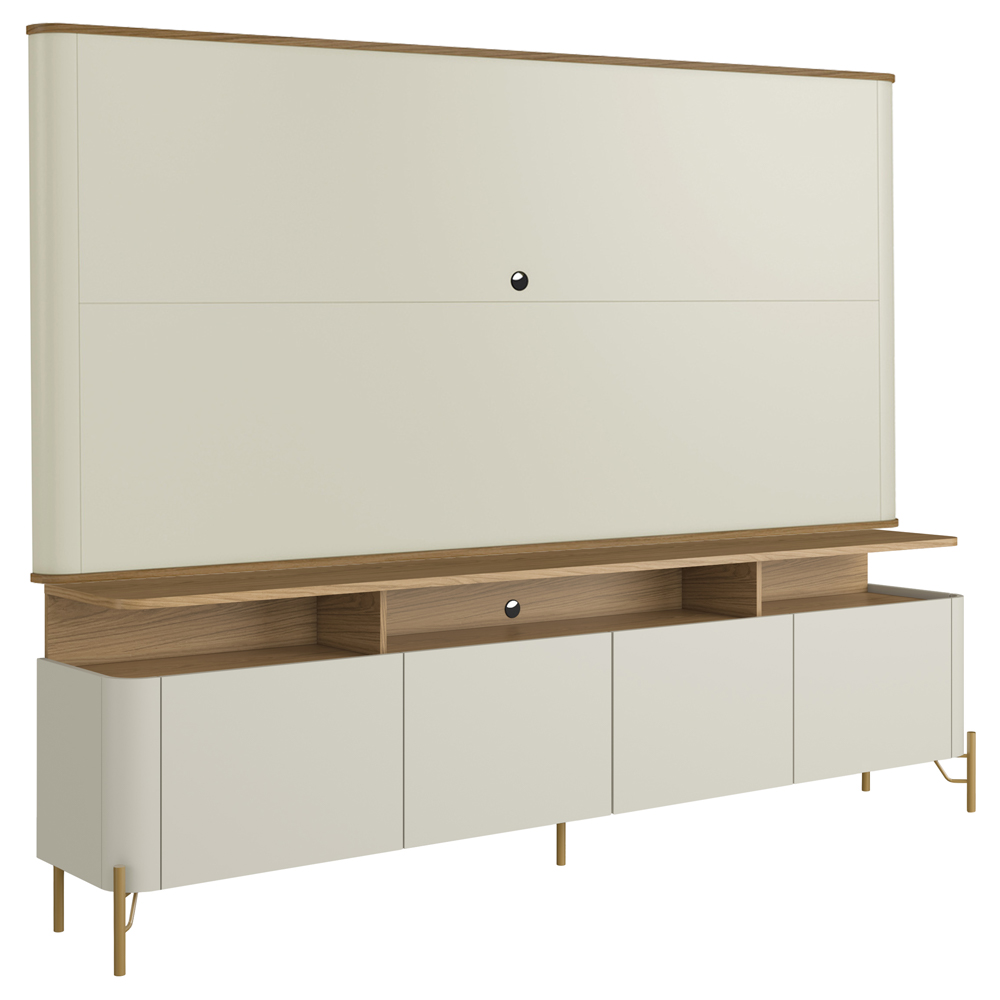 Rack Sala Com Painel Para TV 75 Pol 4 Portas 180cm Pés Dourado Clio I03 Louro Luna - Lyam