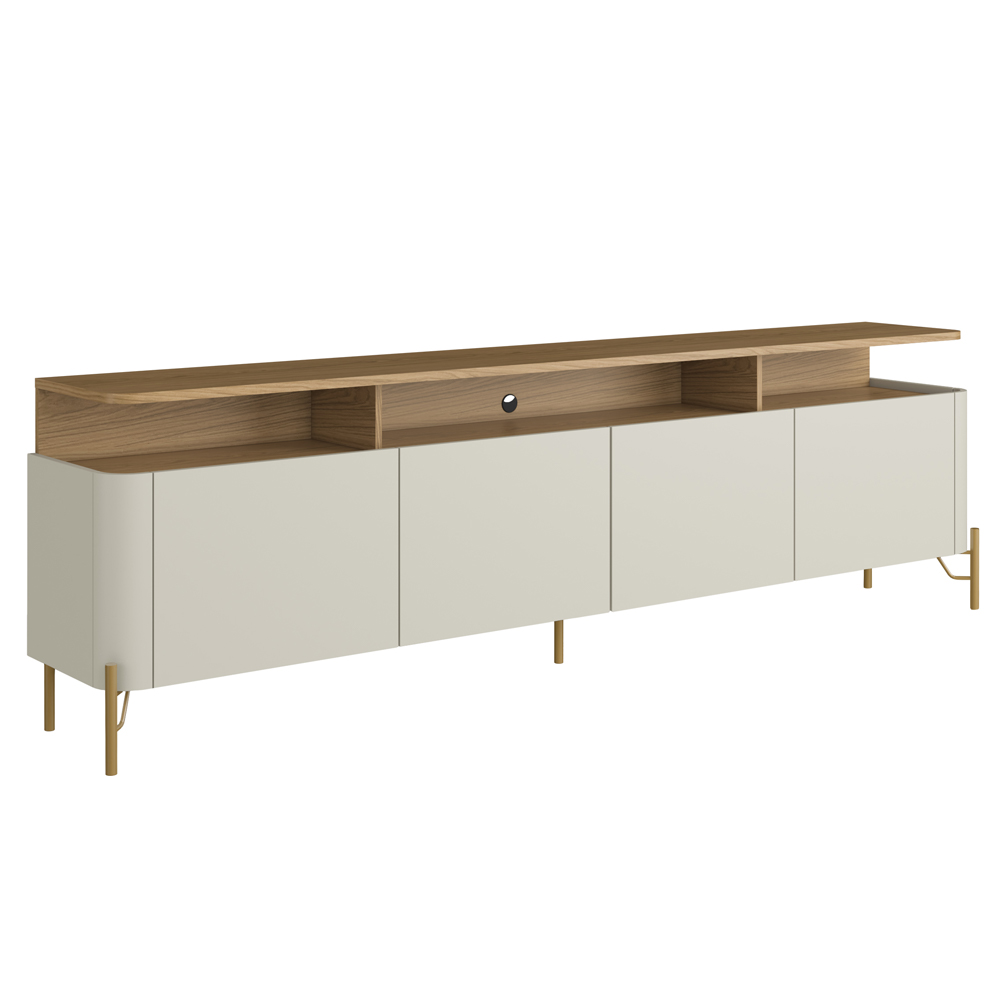 Rack Sala Com Painel Para TV 75 Pol 4 Portas 180cm Pés Dourado Clio I03 Louro Luna - Lyam
