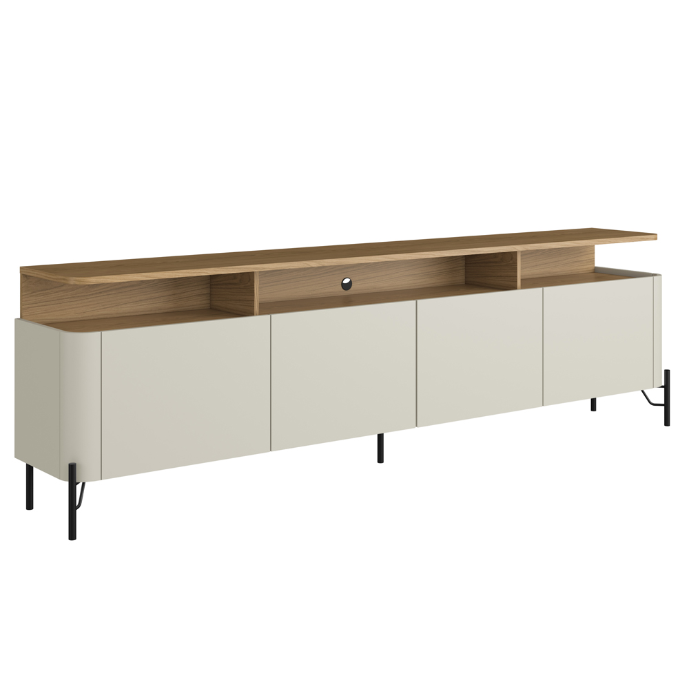 Rack Sala Com Painel Para TV 75 Pol 4 Portas 180cm Pés Preto Clio I03 Louro Luna - Lyam