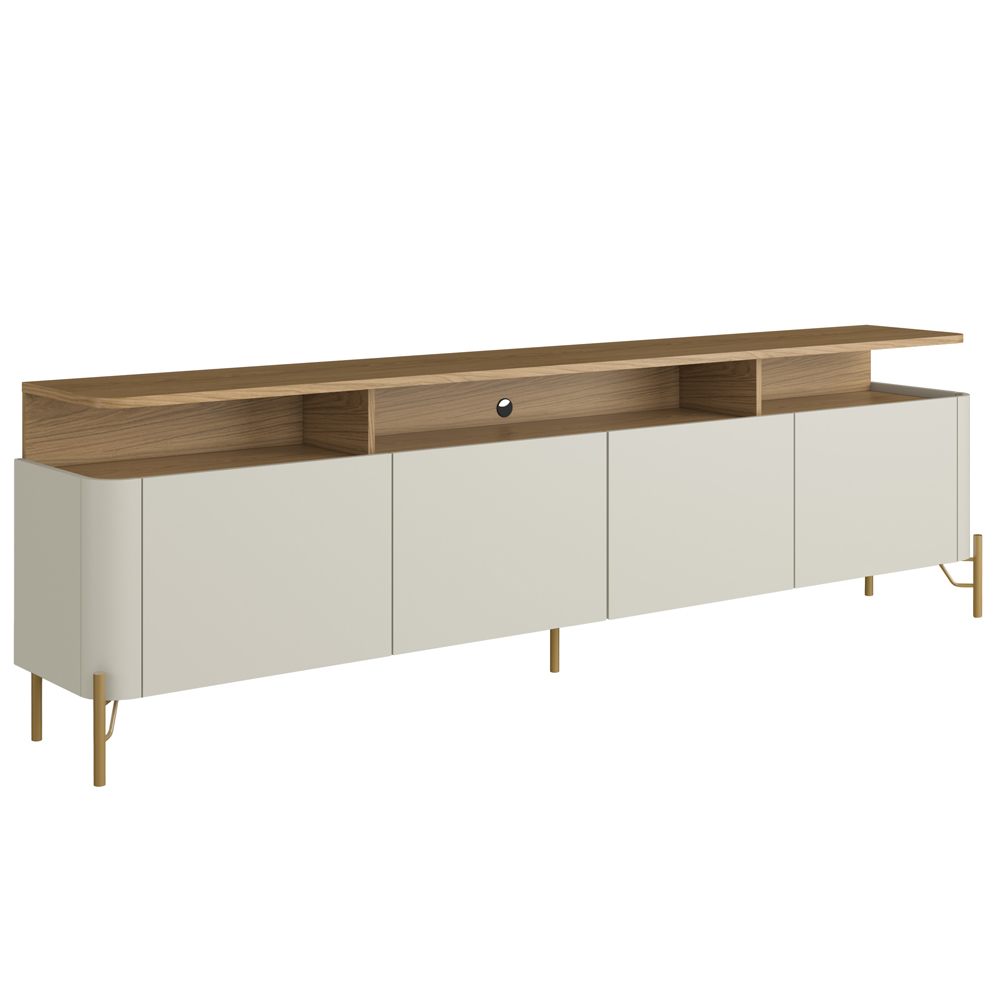 Rack Sala Com Painel Para TV 75 Pol 4 Portas 220cm Pés Dourado Clio I03 Louro Luna - Lyam
