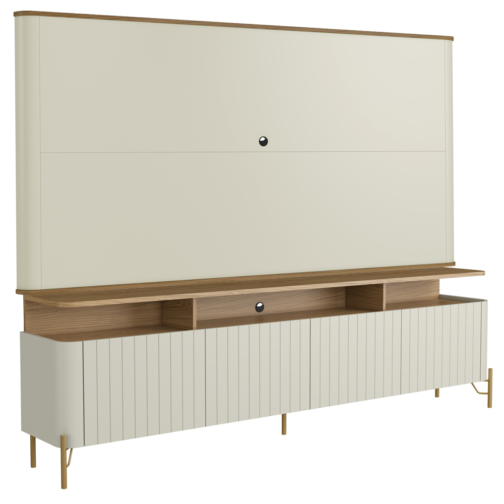 Rack Sala Com Painel Para TV 75 Pol 4 Portas Brise 180cm Pés Dourado Clio I03 Louro Luna - Lyam