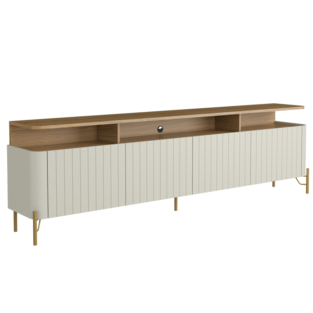 Rack Sala Com Painel Para TV 75 Pol 4 Portas Brise 180cm Pés Dourado Clio I03 Louro Luna - Lyam