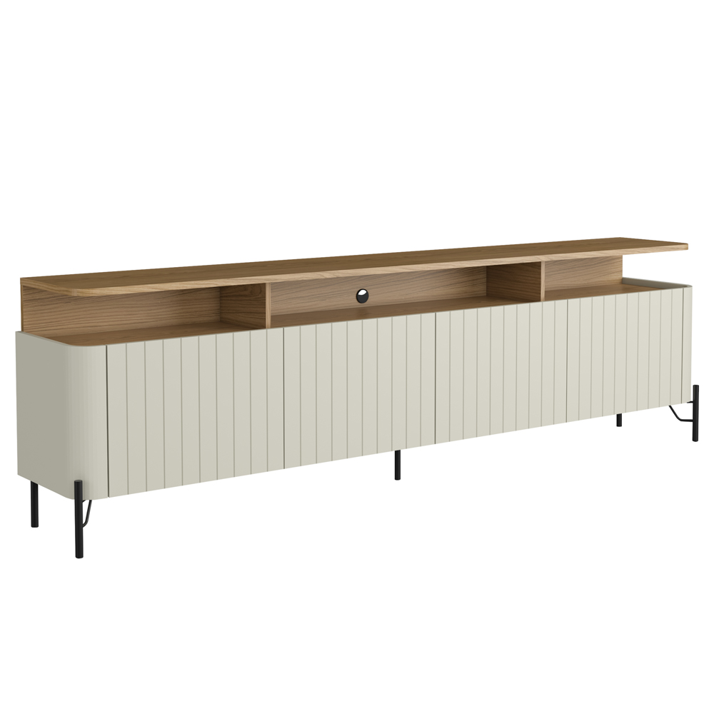 Rack Sala Com Painel Para TV 75 Pol 4 Portas Brise 180cm Pés Preto Clio I03 Louro Luna - Lyam