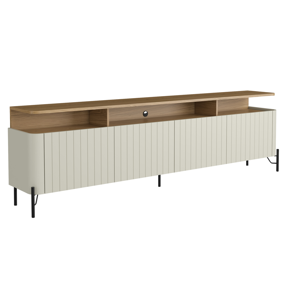 Rack Sala Com Painel Para TV 75 Pol 4 Portas Brise 220cm Pés Preto Clio I03 Louro Luna - Lyam