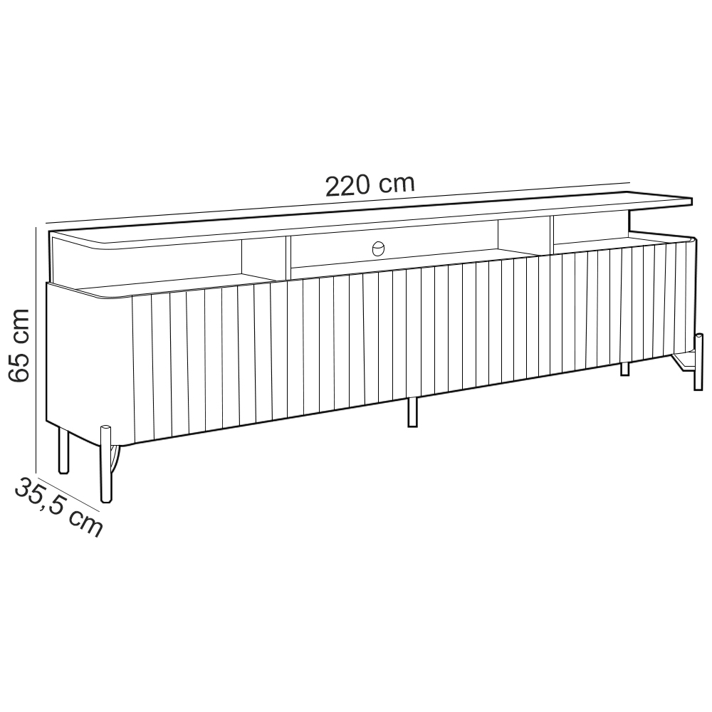 Rack Sala Com Painel Para TV 75 Pol 4 Portas Brise 220cm Pés Preto Clio I03 Louro Luna - Lyam