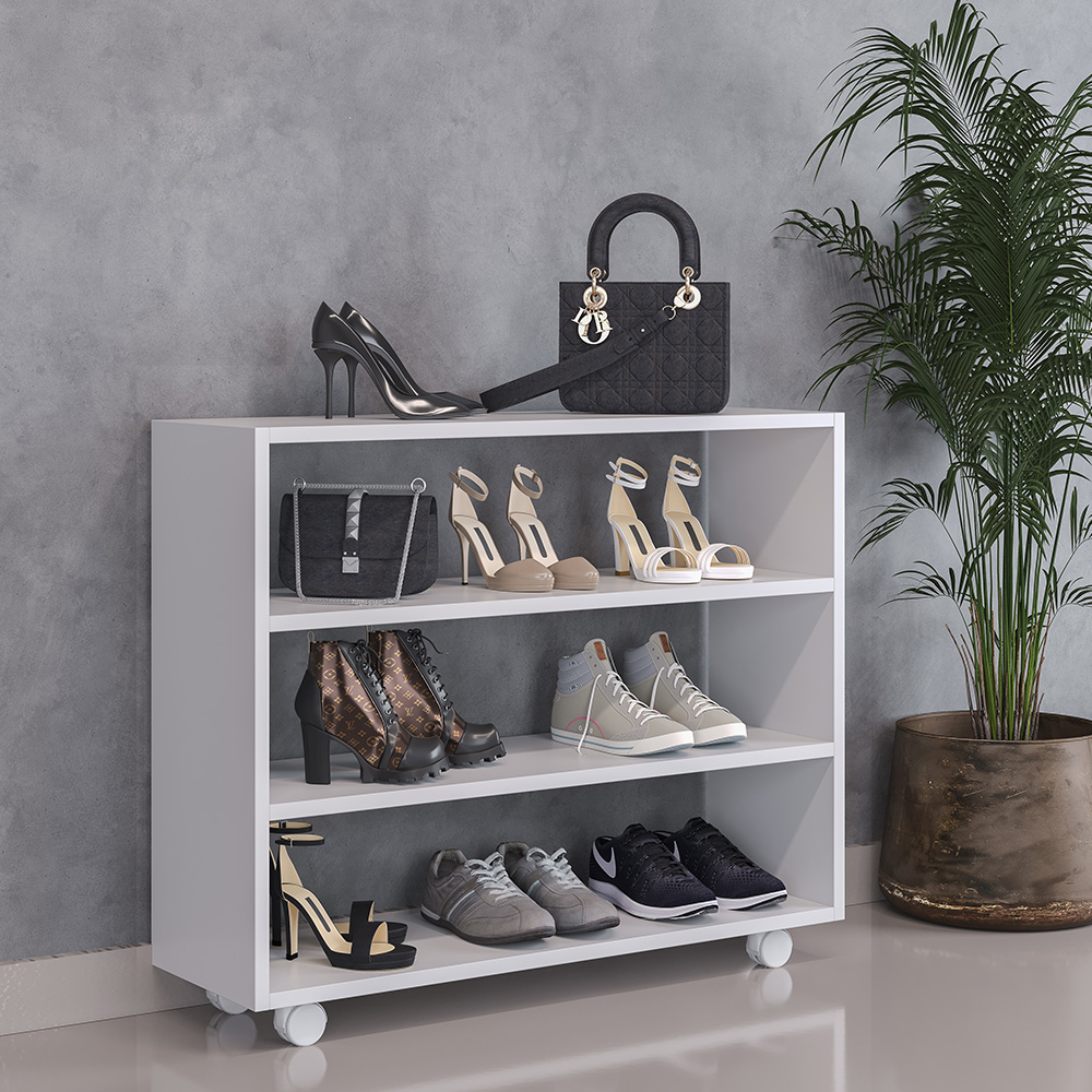 Sapateira Multiuso Organizador Com 03 Prateleiras E Rodízio Pérola L03 Branco - Lyam Decor