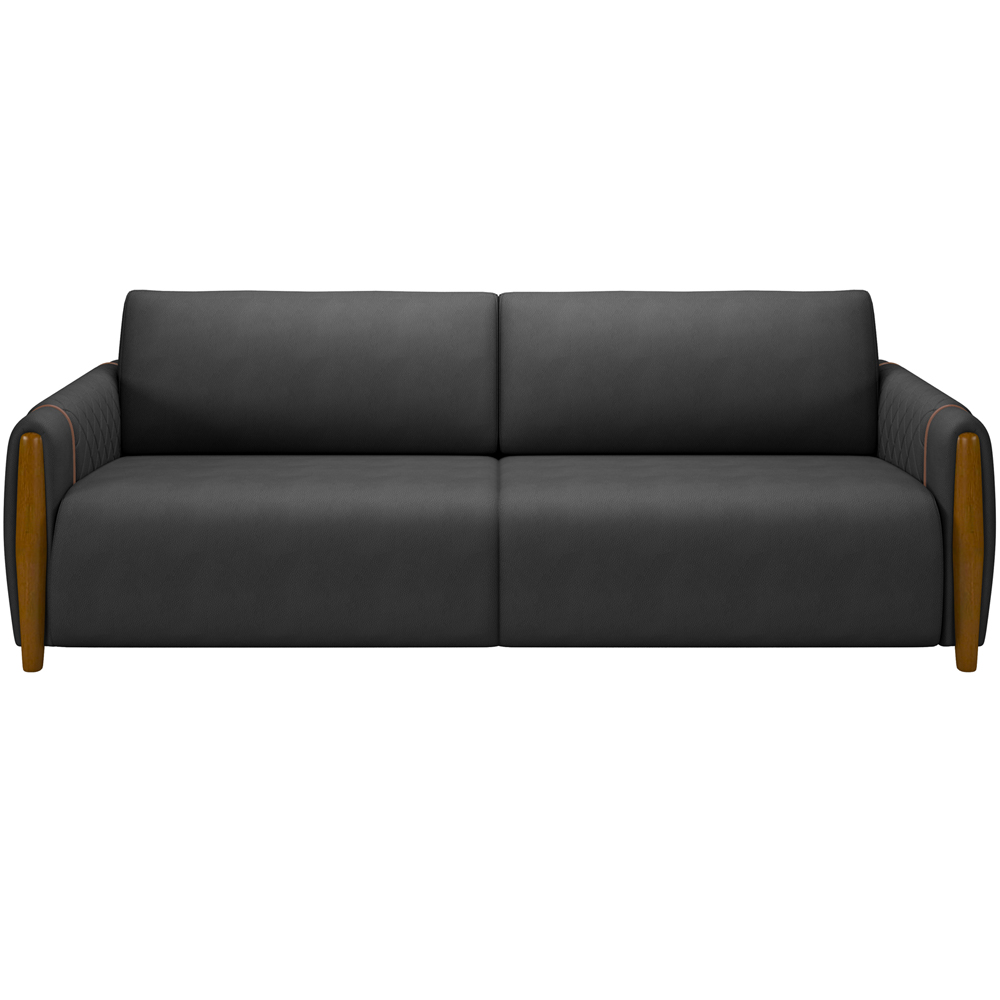Sofá 02 Lugares Para Sala De Estar Pés Em Madeira 168 cm Flora M03 Couríssimo Preto - Lyam Decor