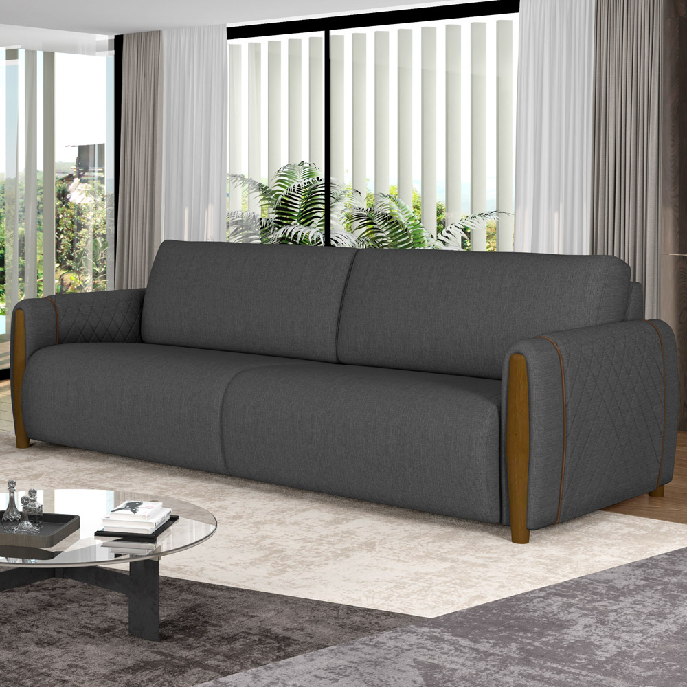Sofá 02 Lugares Para Sala De Estar Pés Em Madeira 168 cm Flora M03 Linho Chumbo - Lyam Decor