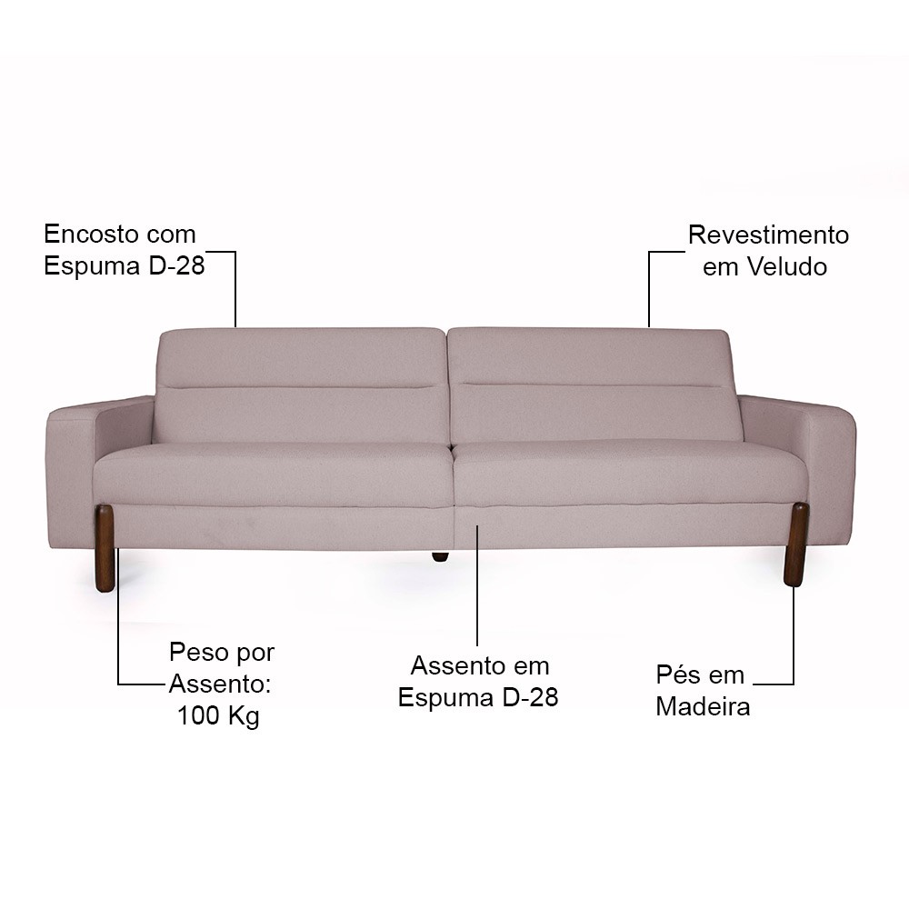 Sofá 02 Lugares Para Sala de Estar Marvin 150 cm D02 Veludo Rosê C-305 - Lyam Decor