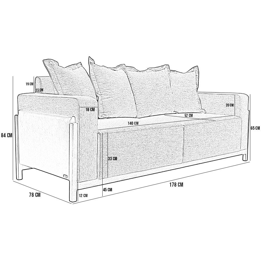 Sofá 03 Lugares Para Sala De Estar 178 cm Khali B04 Linho Bege Couríssimo Whisky - Lyam