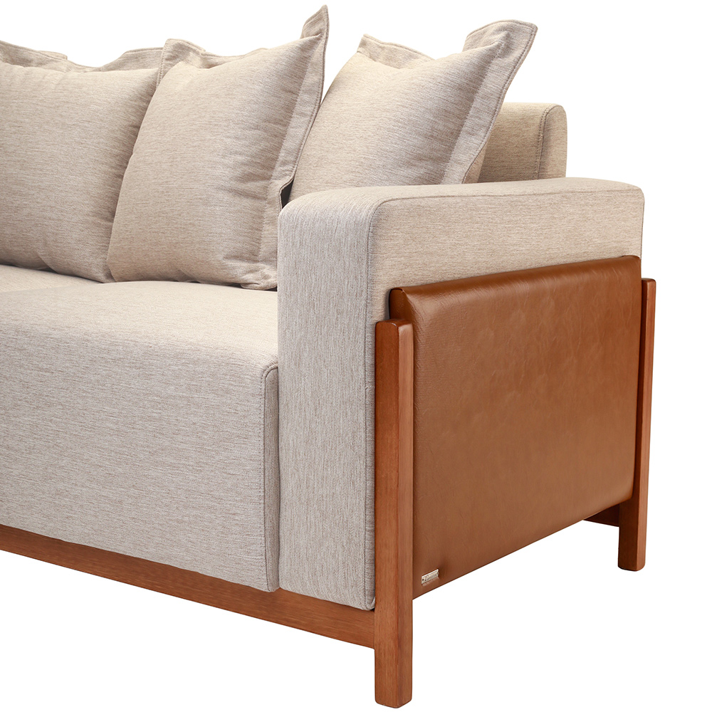 Sofá 03 Lugares Para Sala De Estar 178 cm Khali B04 Linho Bege Couríssimo Whisky - Lyam