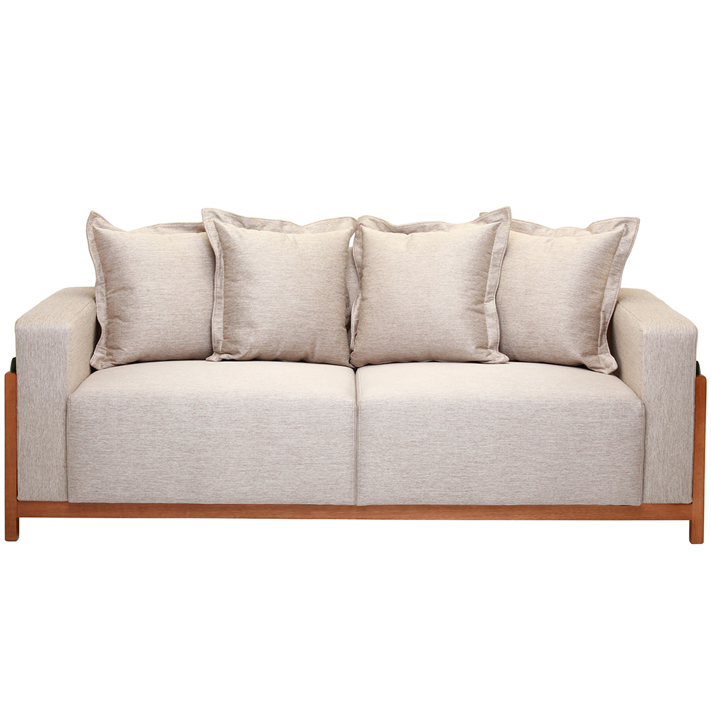 Sofá 03 Lugares Para Sala De Estar 198 cm Khali B04 Linho Bege Couríssimo Preto - Lyam