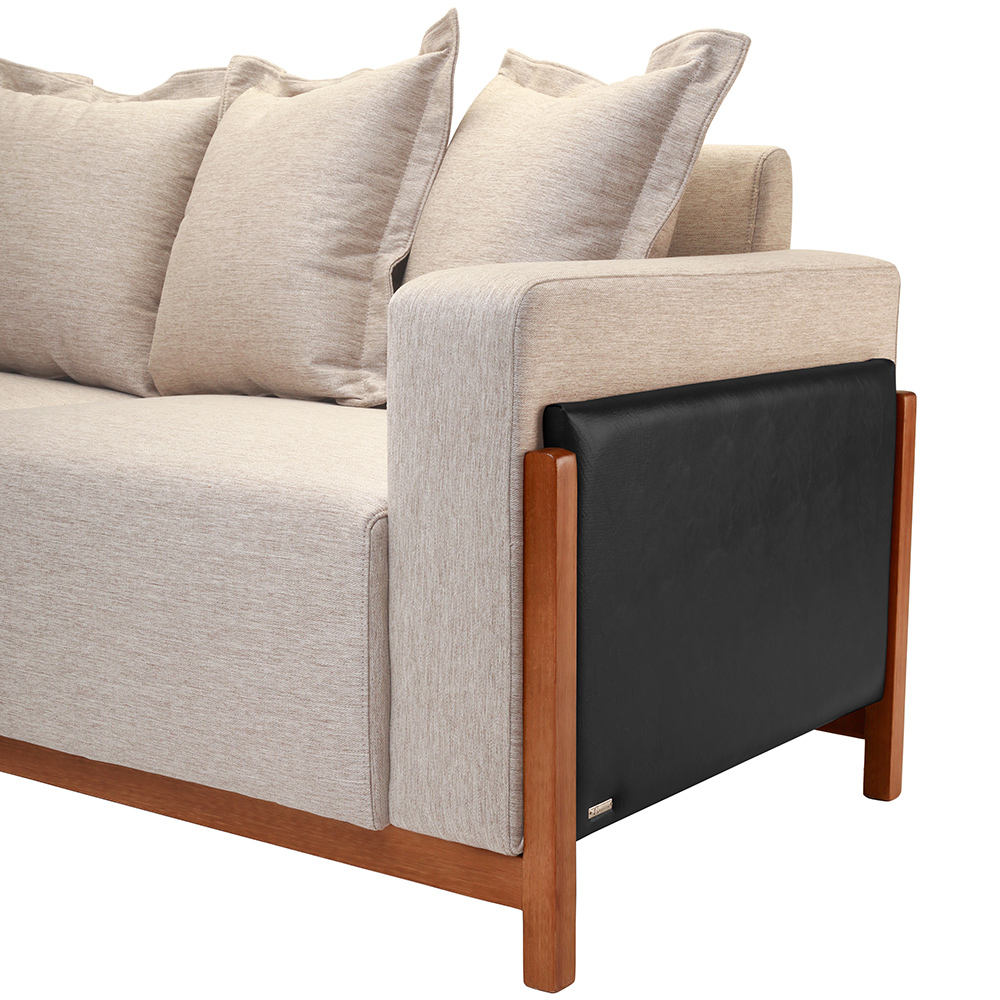 Sofá 03 Lugares Para Sala De Estar 198 cm Khali B04 Linho Bege Couríssimo Preto - Lyam