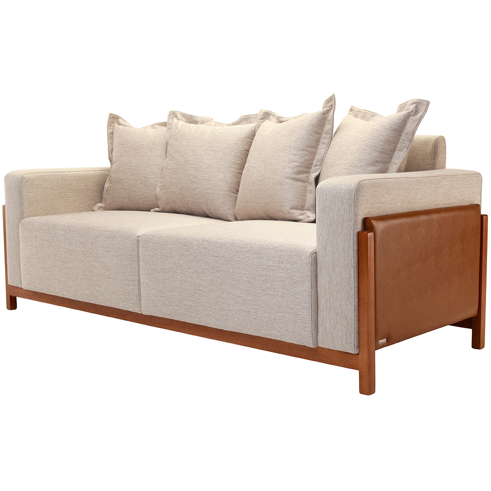 Sofá 03 Lugares Para Sala De Estar 198 cm Khali B04 Linho Bege Couríssimo Whisky - Lyam