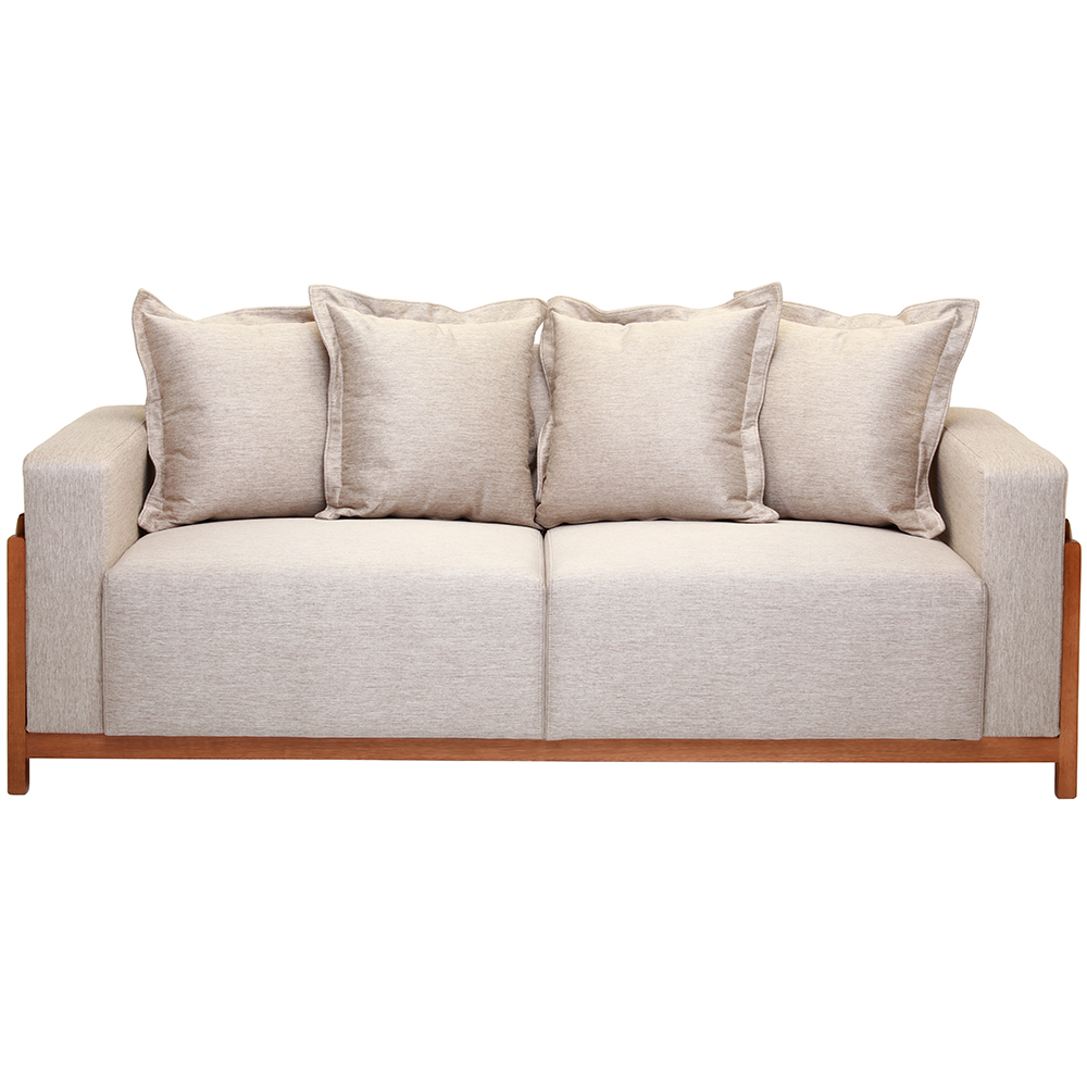 Sofá 03 Lugares Para Sala De Estar 198 cm Khali B04 Linho Bege Couríssimo Whisky - Lyam