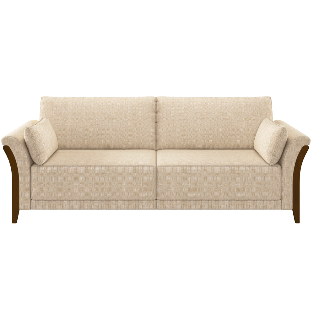 Sofá 03 Lugares Para Sala De Estar Pés Em Madeira 222 cm Stefan M03 Linho Bege - Lyam Decor