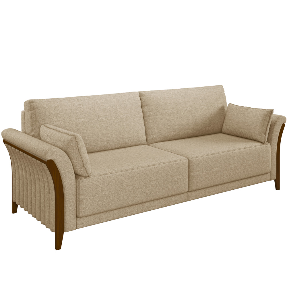 Sofá 03 Lugares Para Sala De Estar Pés Em Madeira 222 cm Stefan M03 Linho Bege Escuro - Lyam Decor