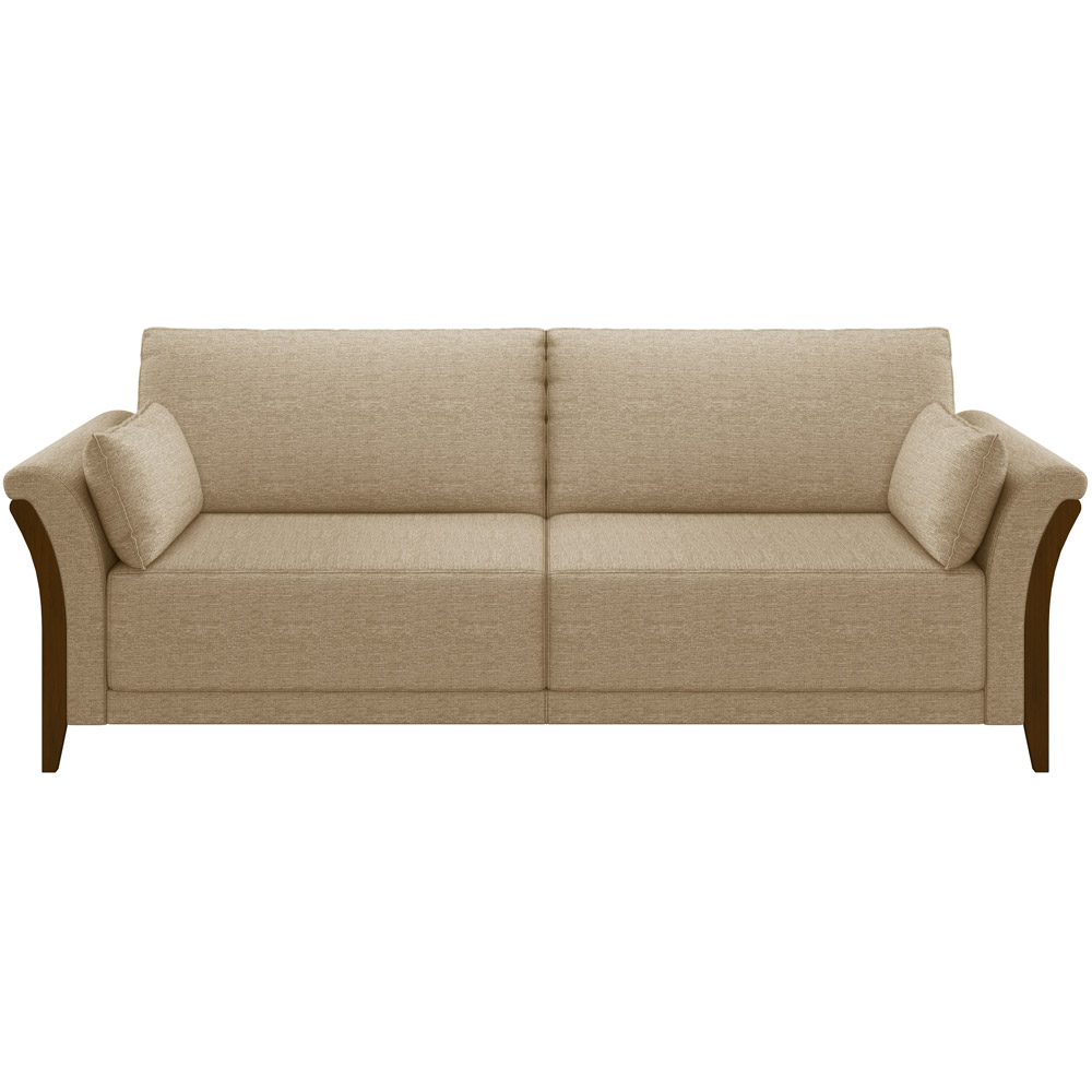 Sofá 03 Lugares Para Sala De Estar Pés Em Madeira 222 cm Stefan M03 Linho Bege Escuro - Lyam Decor
