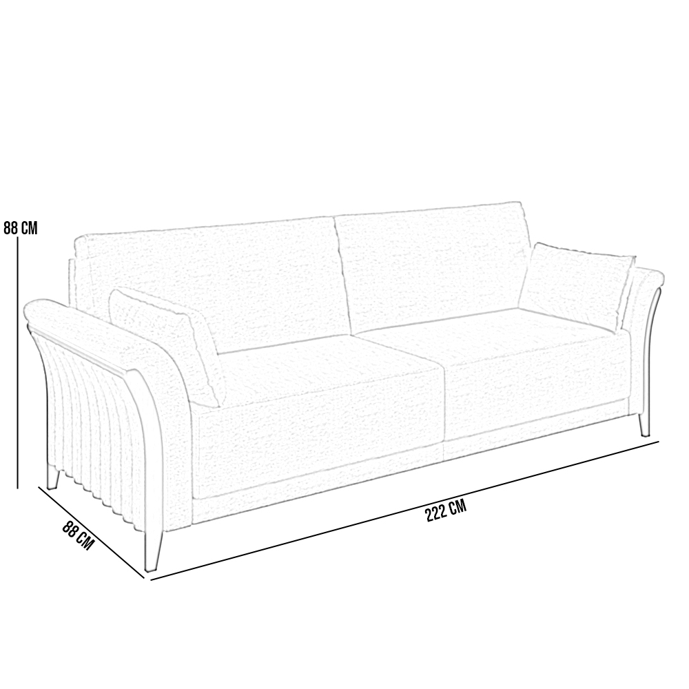 Sofá 03 Lugares Para Sala De Estar Pés Em Madeira 222 cm Stefan M03 Linho Bege Escuro - Lyam Decor