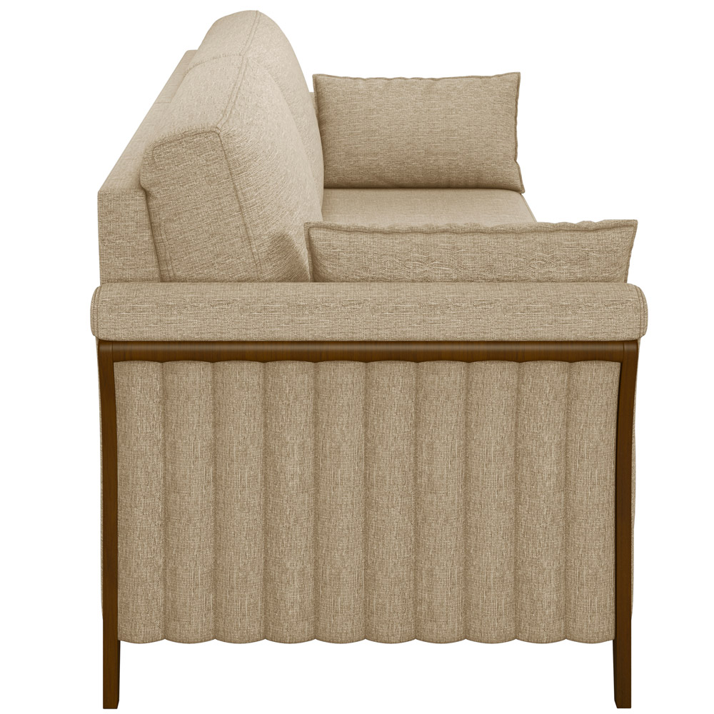 Sofá 03 Lugares Para Sala De Estar Pés Em Madeira 222 cm Stefan M03 Linho Bege Escuro - Lyam Decor
