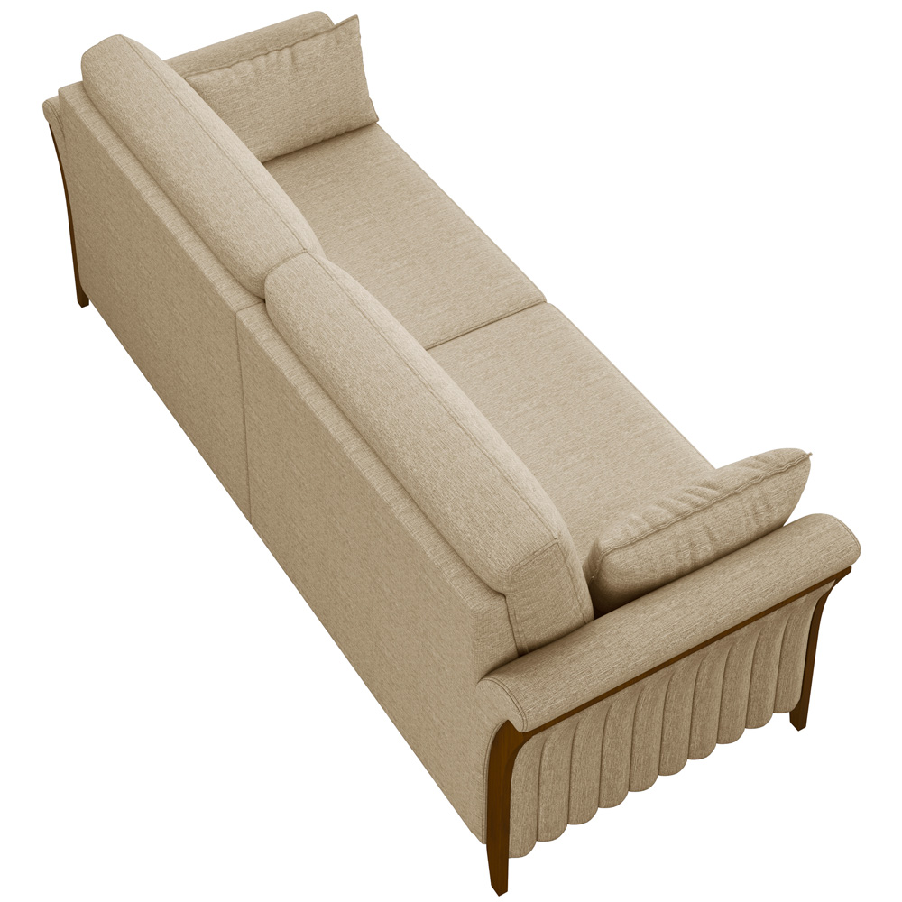 Sofá 03 Lugares Para Sala De Estar Pés Em Madeira 222 cm Stefan M03 Linho Bege Escuro - Lyam Decor
