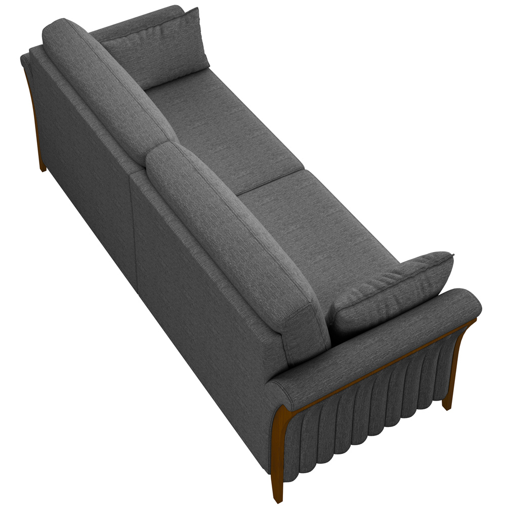Sofá 03 Lugares Para Sala De Estar Pés Em Madeira 222 cm Stefan M03 Linho Chumbo - Lyam Decor